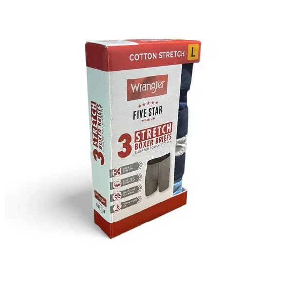 Wrangler Five Star 3-Pack Cotton Stretch Boxer Briefs, Size L, Navy, Gray, Blue - Picture 2 of 6